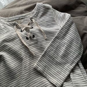 Madewell lace up creme and black stripe shirt
